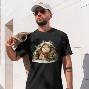 Forest Wreath Snowman Shirt Black